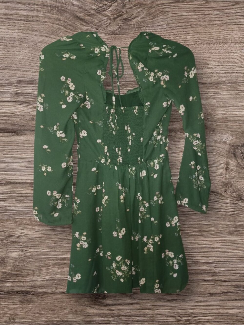 Abercrombie & Fitch Women's Size XL Green Floral Long Sleeve Smocked Mini Dress - Picture 2 of 3